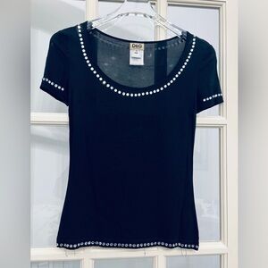 D&G Black Short Sleeve Top with White Details